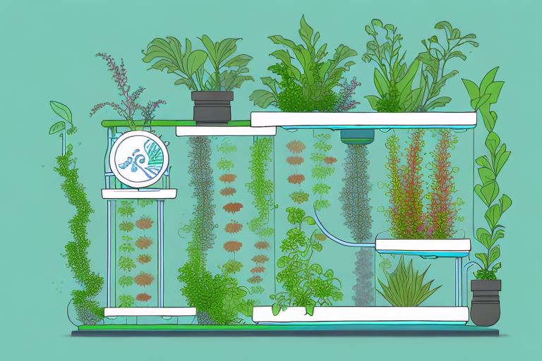 A vertical aquaponics system with plants and fish