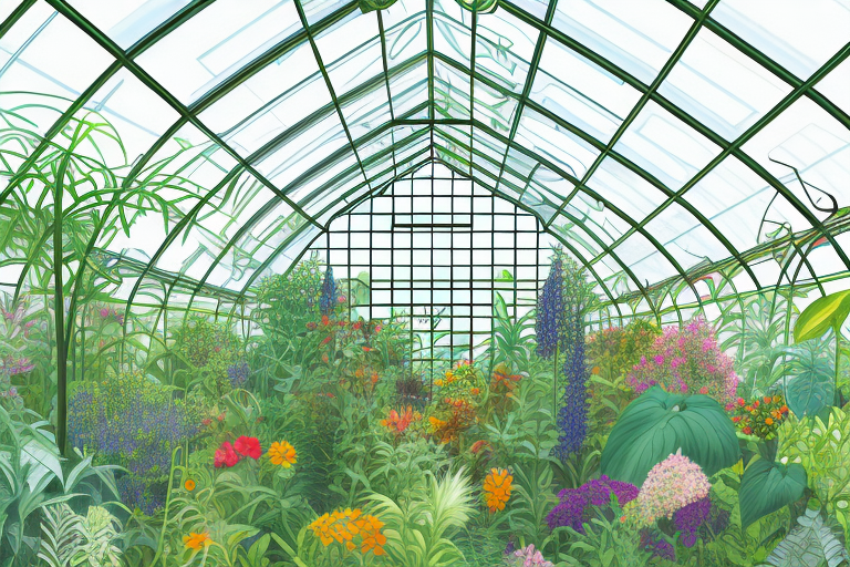 A greenhouse with a variety of plants and insects to show pollination