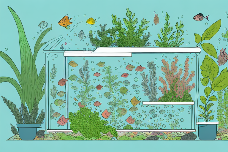 A thriving aquaponics system with a variety of plants and fish