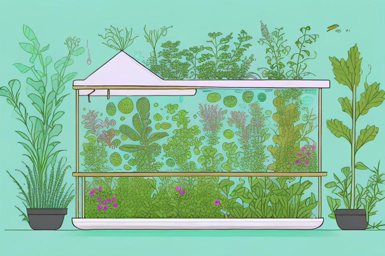 An aquaponics garden with medicinal plants growing in it