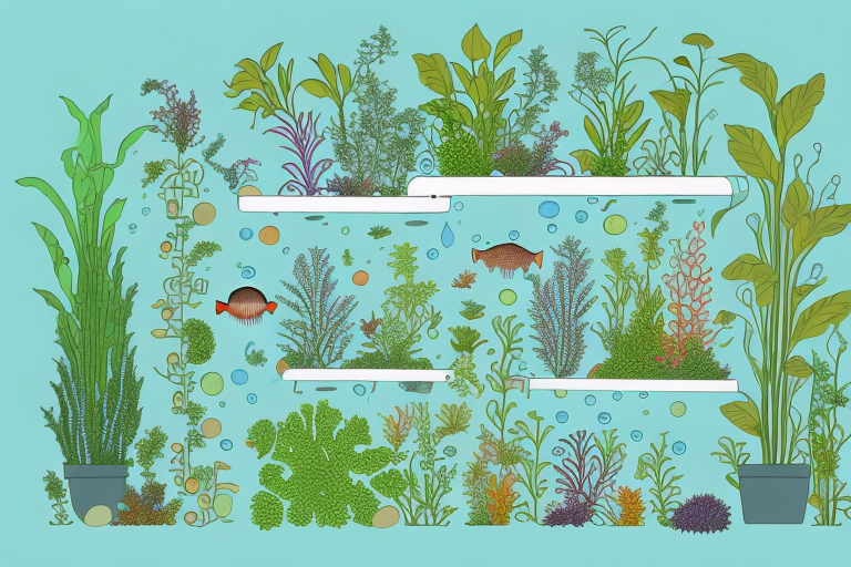 An aquaponics system with a variety of plants and fish