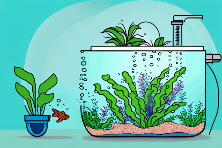 A fish tank with a plant growing in it
