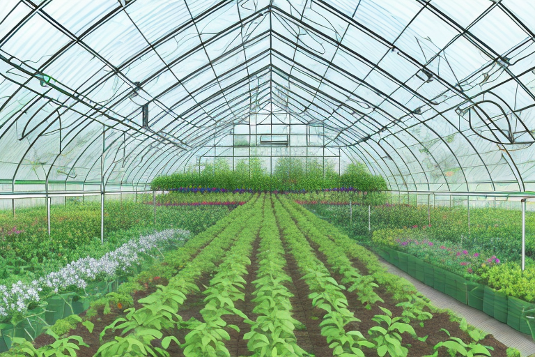 A greenhouse and a controlled environment agriculture system side-by-side