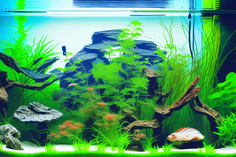 A fish tank with a variety of aquatic plants