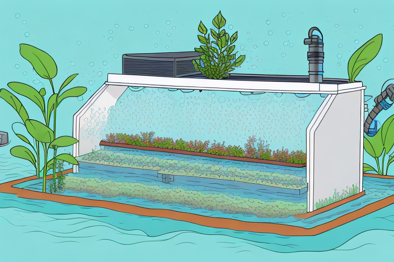 A functioning aquaponics farm with a backup power generator and pump