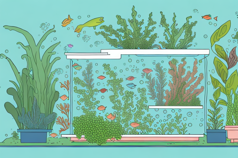 A thriving aquaponics system with a variety of plants and fish