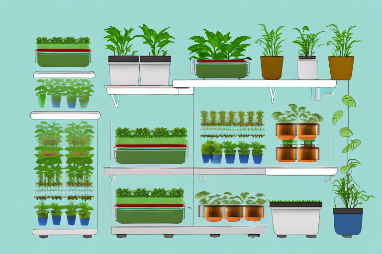 A well-organized aquaponics farm with labeled containers and shelves for storing inventory