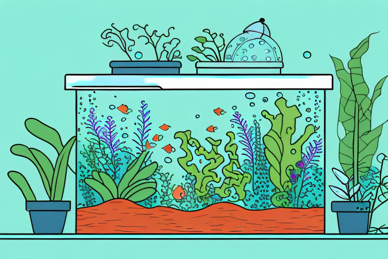 A fish tank with plants growing around it