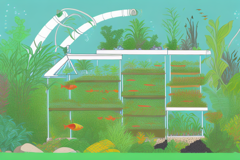 An aquaponics farm with plants