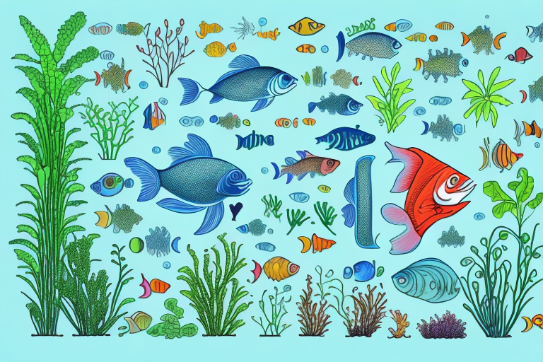 A variety of fish and plants in an aquaponics system