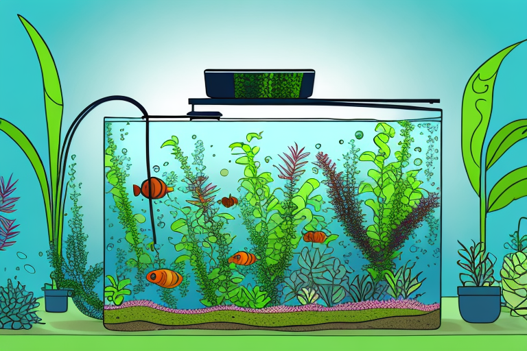 A fish tank with plants growing around it