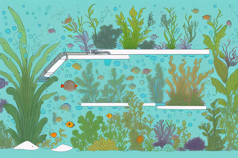 A thriving aquaponics system with a variety of plants and aquatic life
