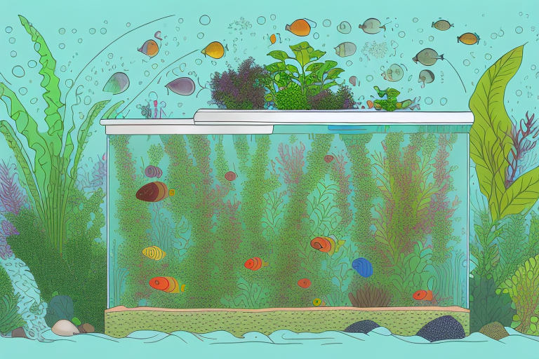 A large aquaponics system with a variety of plants and fish