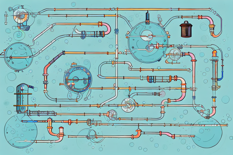 A circular system of tanks and pipes that represent an aquaponics system