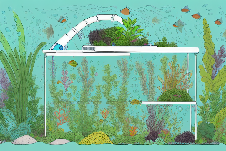 An aquaponics system with a variety of plants and aquatic life