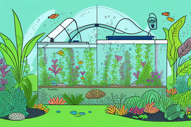 A garden with a fish tank and plants
