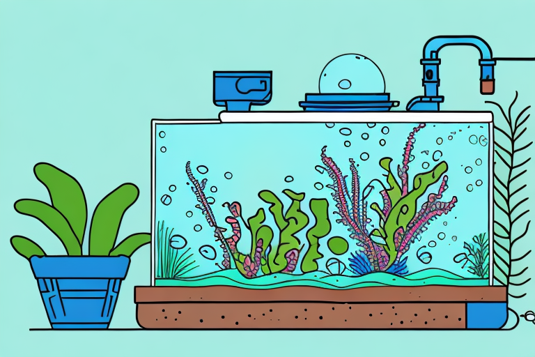 A fish tank and plants connected by a water pump