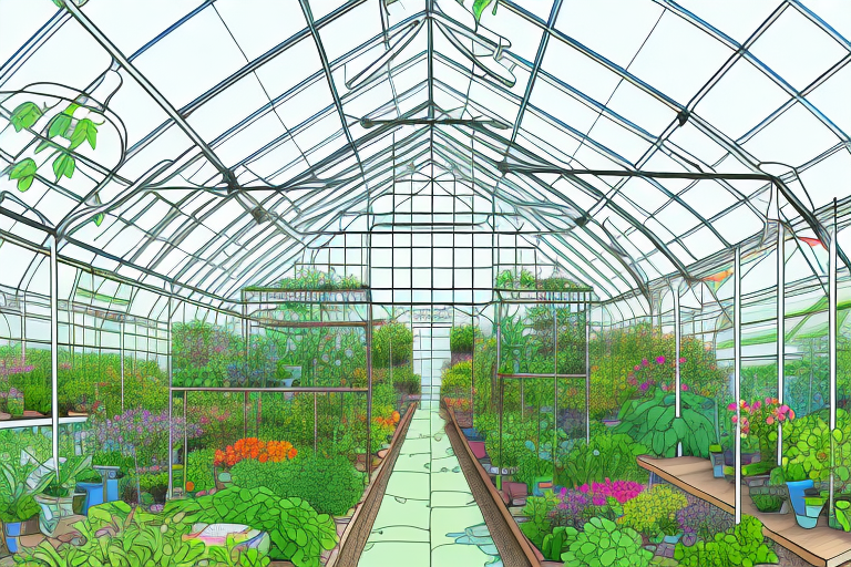 A greenhouse with an aquaponics system inside