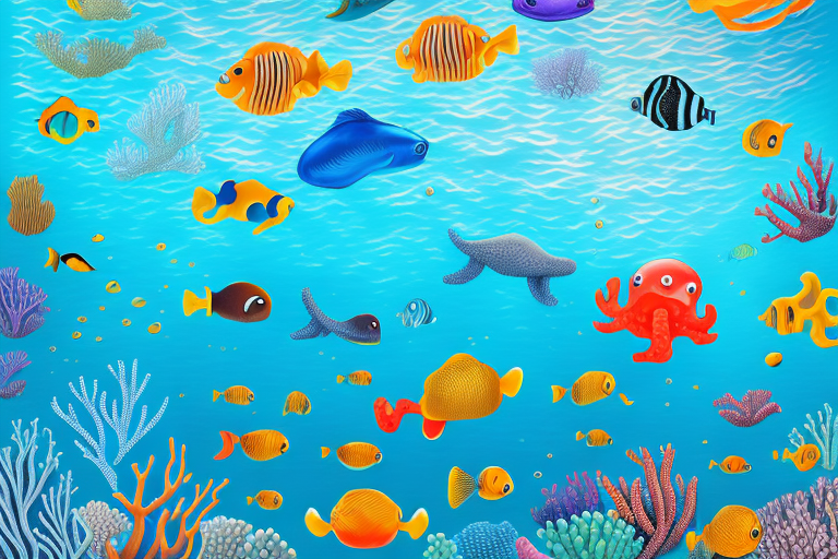 A vibrant underwater scene with a variety of sea creatures