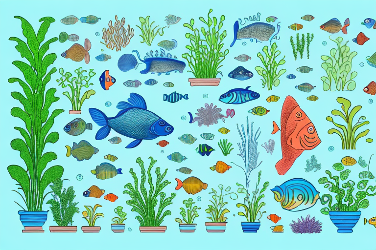 A variety of fish and plants in an aquaponics system