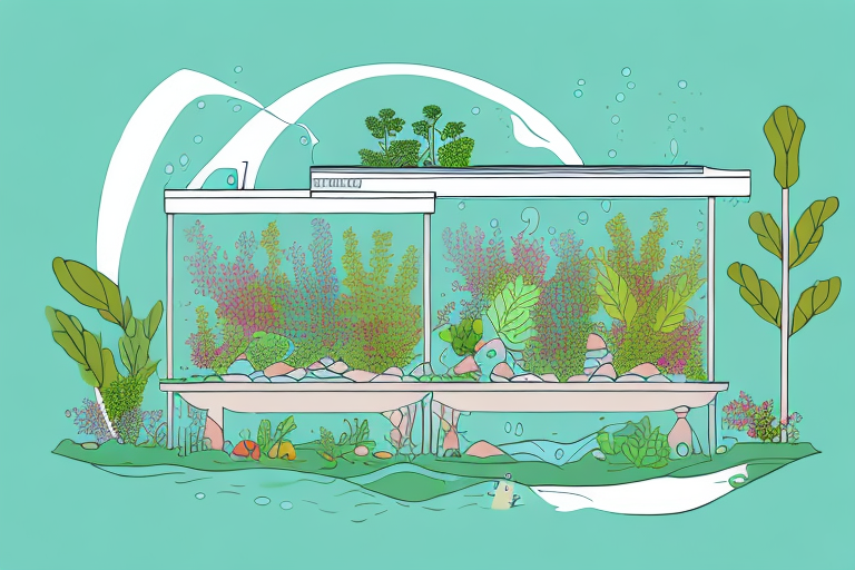 An aquaponics system in a sunny outdoor environment