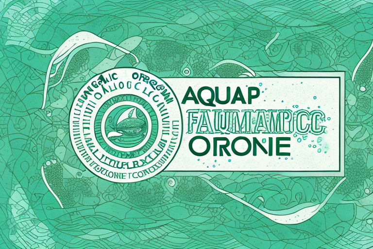 An aquaponics farm with organic certification symbols