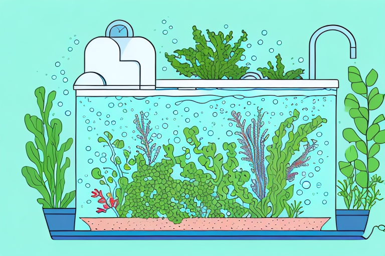 An aquaponics system with a clear water tank and healthy plants