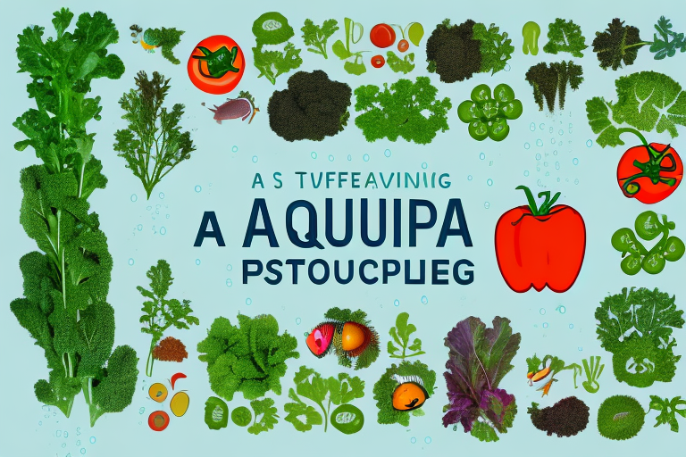A thriving aquaponics system with a variety of produce being harvested and processed