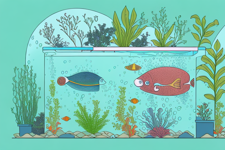 An aquaponics system with fish and plants of varying sizes