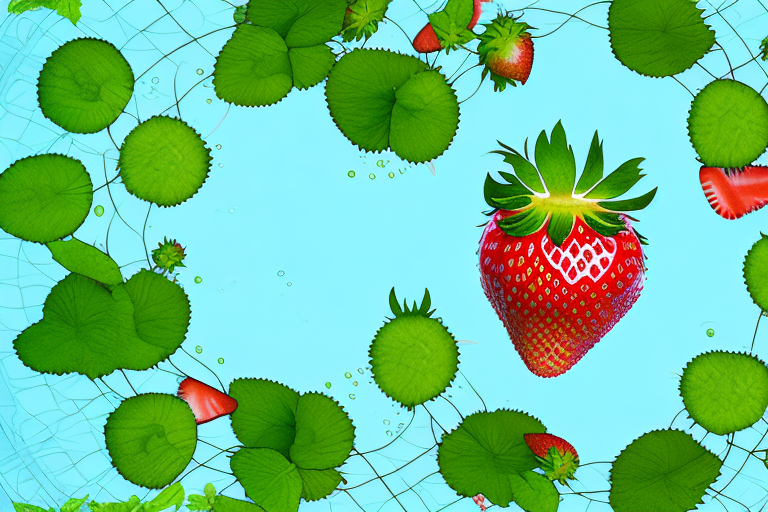 A strawberry plant in an aquaponic system
