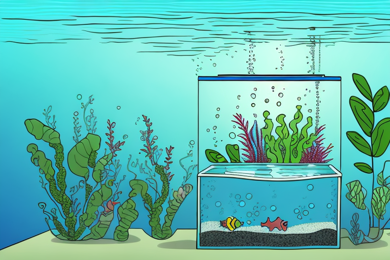 A fish tank with a plant growing in the water