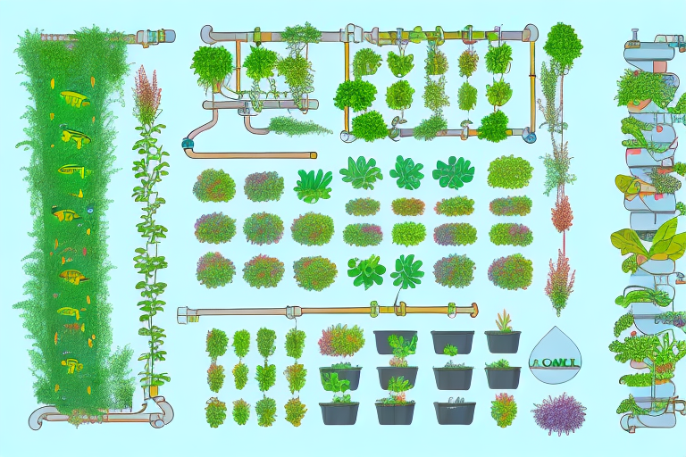 A variety of aquaponics systems with labels for each type