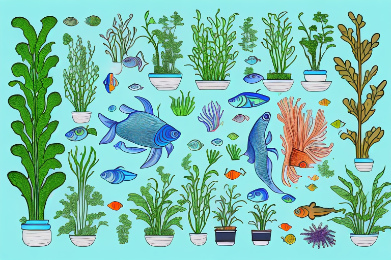 A variety of plants and fish in an aquaponics system