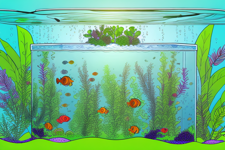 A fish tank with plants and water