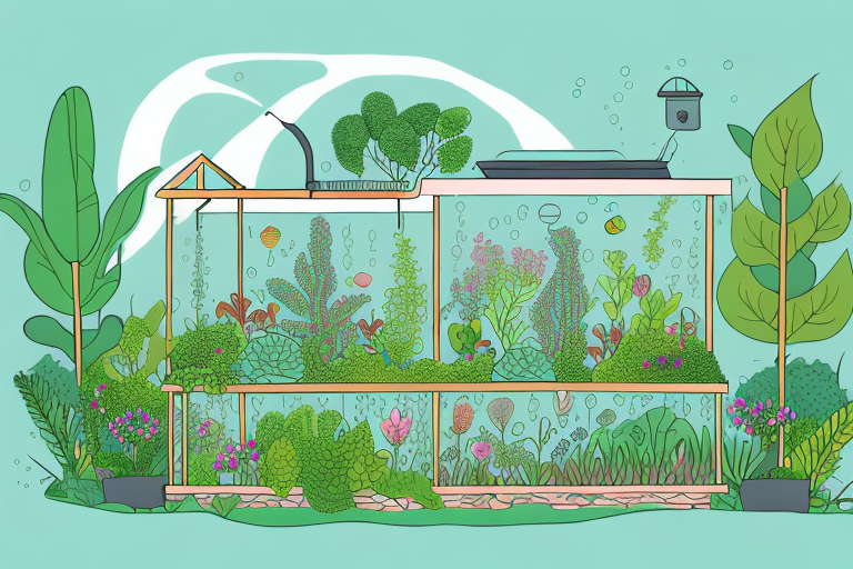 A garden with an aquaponics system set up in it