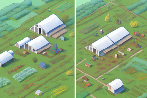 A traditional farm and an aquaponics system side-by-side