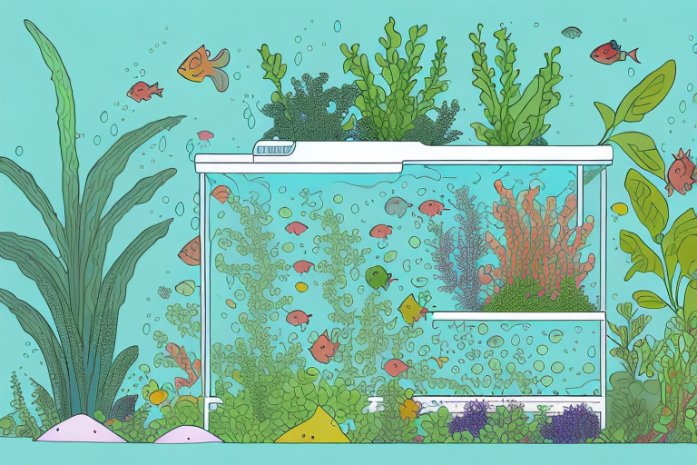 A thriving aquaponics system with a variety of plants and fish