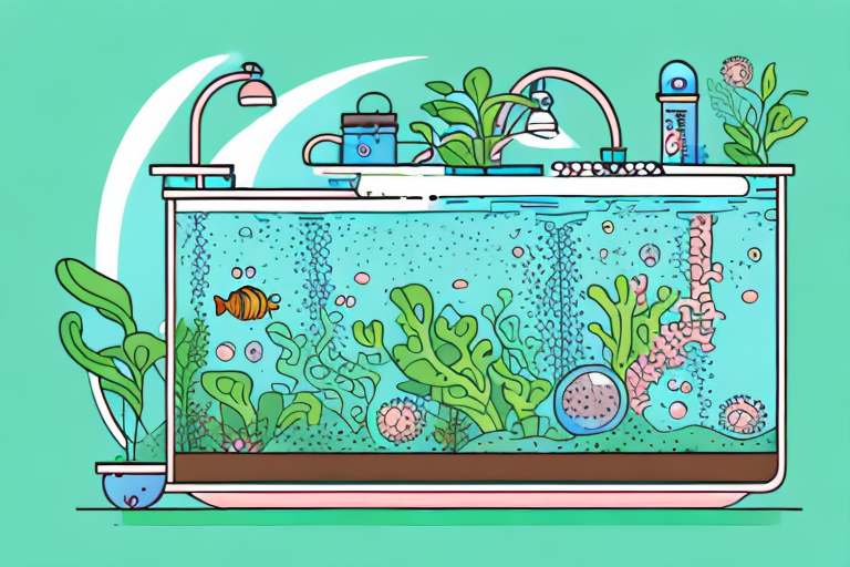 A hydroponic system with a fish tank and a growing bed
