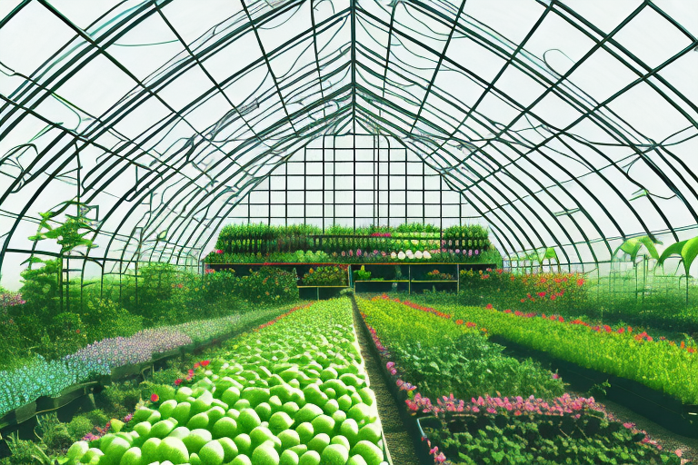 A farm with a greenhouse