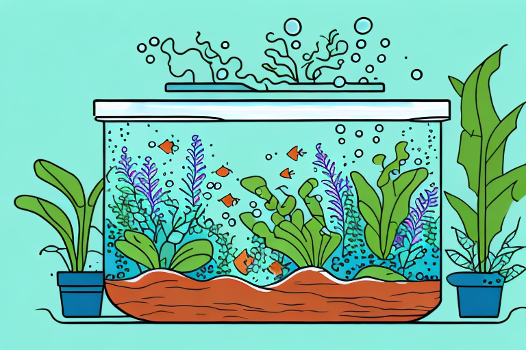 A fish tank with plants growing around it
